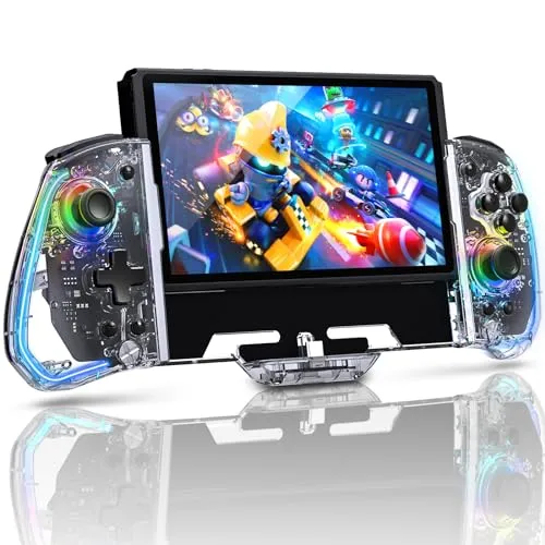 NexiGo Gripcon, (Gen 2), Keine Deadzone, Enhanced Switch/Switch OLED Controller für Handheld-Modus, Ergonomisches Design mit 6-Achsen-Gyro, Back-Button-Mapping, Vibration, Crystal
