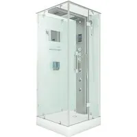Duschkabine Komplettdusche D38-10R1 - 90x90 cm Weiß - Duschkabine aus 6mm Sicherheitsglas mit Ozonreinigung und integrierten Massagedüsen für ein luxuriöses Duscherlebnis. Einfache Montage, ideal für jedes Badezimmer.