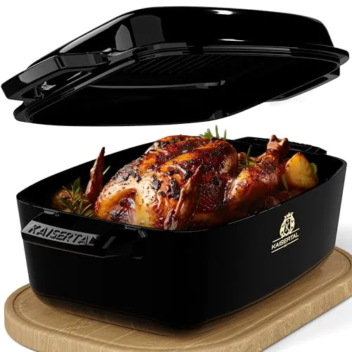 KAISERTAL 28cm Emaillierter Gusseisen Bräter - 6l oval, backofengeeignet mit lebenslanger Garantie und innovativem Dampfentweichungssystem