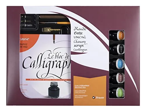 J.Herbin 149B Kalligraphie-Set Geschenkebox - Füller-Set für Kalligraphie mit 2 Bandzugfedern, 5 Tintenflakons und hochwertigem Vélin Papier – ideal für Einsteiger und kreative Schreiber.