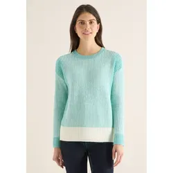 Strickpullover STREET ONE, Damen, Gr. M (40), light foam blau, Web, 37% Baumwolle, 34% Polyacryl, 26% Polyester, 3% Elasthan, colorblocking, comfort fit normal, Rundhals, Bündchen, Pullover Strickpullover, im soften Baumwoll-Mix