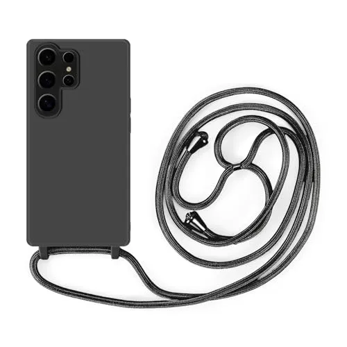 Handykette Kompatibel mit Samsung Galaxy S24 Ultra | Necklace Hülle mit Band, Handyhülle zum Umhängen | Case mit Handykordel, Stoßfeste Schutzhülle zum Umhängen Kordel | Schwarz