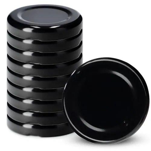 KADAX Schraubdeckel fi43 mm, Twist-Off-Deckel Set aus Metall, passend für 40ml Gläser, Ersatzdeckel mit 4 Einrastzähnen, Deckel für Sturzgläser, Flaschen und Einmachgläser (10 Stück, Schwarz)