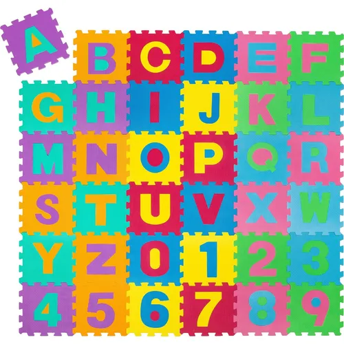 TecTake GmbH Puzzlematte 86-tlg. - bunt 401859 - Spiel- & Puzzelmatten: Fördert spielerisch den Umgang mit Buchstaben und Zahlen; strapazierfähig, feuchtigkeitsabweisend und vielseitig einsetzbar als Bodenmatte oder Spielteppich.