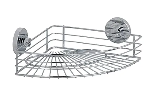 WENKO Vacuum-Loc Eckablage Bari - Duschablage ohne Bohren: Praktisches Wandregal aus verchromtem Stahl für Bad und Küche, hält bis zu 33 kg und sorgt für Ordnung.