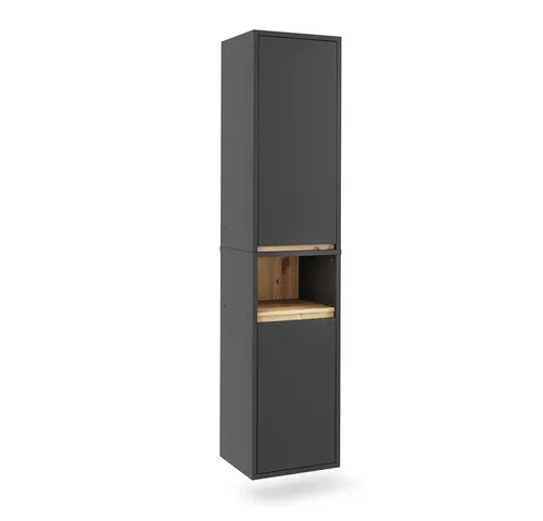 Vicco Hochschrank Viola, Grau/Artisan, 38 x 170 cm - Eleganter Hochschrank für Ihr Badezimmer mit 4 geschlossenen und 1 offenen Fach. Bietet viel Stauraum und sorgt für Ordnung und Stil. Ideal zur Kombination mit weiteren Möbelstücken der Viola Kollektion.
