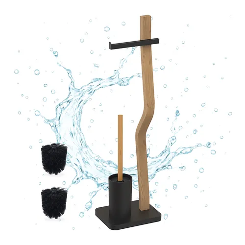 relaxdays WC-Garnitur Holz Eisen mit 2 Ersatzbürsten in schwarz von Relaxdays