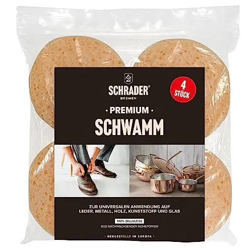 Schrader Premium Schwamm - Universalschwamm aus Viskose - zum Auftragen, Reinigen und Auspolieren - beige - 8 x 3 cm - 4 Stück - Made in Germany