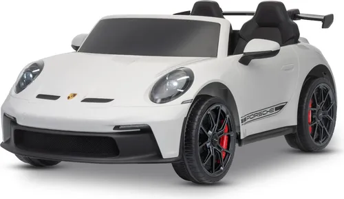 Elektrisches Kinderauto Porsche 911 GT3  24V mit 4x4-Antrieb, weiß, zwei Sitze, 2,4-GHz-Fernbedienung, USB/AUX-Eingang, 200W-Motoren, Federung, Lithium-Batterie, LED-Leuchten vorne und hinten, ORIGINALE Lizenz