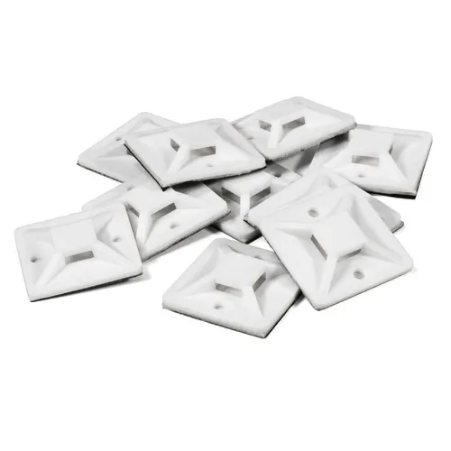 Kabelsockel für Kabelbinder, Schraubbefestigung / Selbstklebend, fixierte Kabelbinderaufnahme 10er-Pack - Maße: 30x30mm - Farbe: weiß