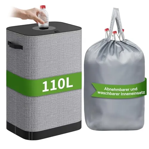 AIUNAOM 110L Groß Pfandflaschen Sammelbehälter mit Deckel, Flaschensammler Leergut,Recycling -Behälter Leergut & Altglas Aufbewahrung,Pfandflaschen Behälter für Küche Abstellraum Flaschentasche