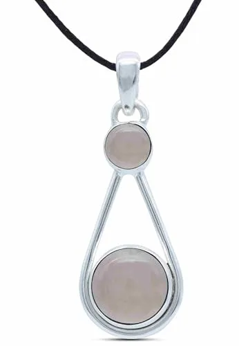 mantraroma Kettenanhänger 925 Silber Rosenquarz rosa Stein Edelstein Kettenanhänger Damen Sterling Silber Halskette Anhänger Geschenk (MAH-071-07)