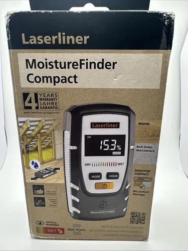 Laserliner MoistureFinder Compact Feuchtigkeitsmessgerät für Holz und Stein - Präzises Feuchtigkeitsmessgerät mit LED-Anzeige. Ideal für den professionellen Einsatz in Holz und Stein. Kompakt und benutzerfreundlich.