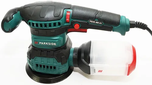 Parkside Exzenterschleifer PEXS 480 A1, 480W - Schleifmaschine für Holz, Metall und Lack mit 6-stufig einstellbarer Schwingzahl und integrierter Absaugfunktion. Ergonomische Soft-Griffe für Rechts- und Linkshänder, inkl. Zubehör und Aufbewahrungskoffer.