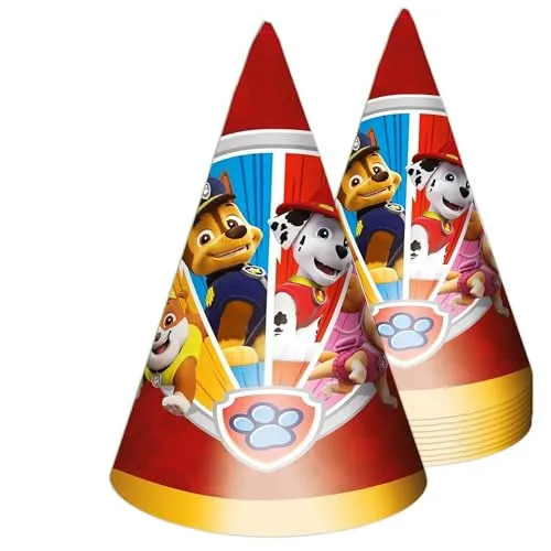 Party Factory `Paw Patrol´ 10 Partyhütchen, ca. 10x16cm, bunt, Partyhüte aus Pappe für Kindergeburtstag oder Mottoparty