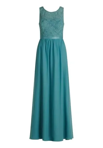 Vera Mont Damen Cocktailkleid mit Spitze 40, Night Turquoise - Elegantes Maxikleid mit romantischer Bogenkante, perfekt für festliche Anlässe. Aus leichtem Materialmix für angenehmen Tragekomfort und eine feminine Silhouette.