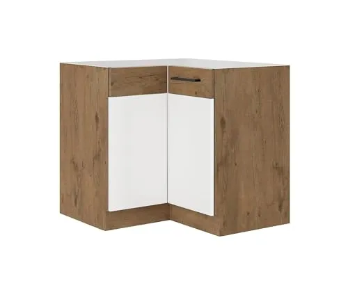 Vigo Eckunterschrank 90x90 Eiche Lancelot Weiß Hochglanz - Einbauküchen-Komponenten, praktischer Eckunterschrank mit optimalem Platzangebot für Ihre Küche und modernem Hochglanz-Design.