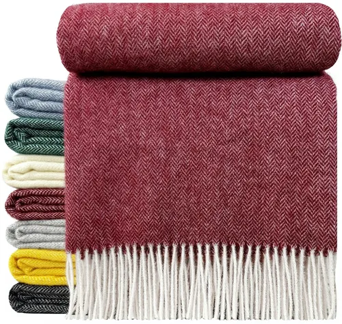 Wolldecke 100% Schurwolle Tirol Rot, 140 x 200 cm in rot von STTS International