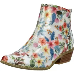 Laura Vita Damen Stiefelette HICNIO 25 mit Blumenprint und Pailletten, Größe: 41, Farbe: Rot - Stylische Stiefelette im Cowboy-Stil mit floralem Design und funkelnden Pailletten. Ideal für jeden Anlass, mit praktischem Reißverschluss und bequemem Blockabsatz für einen trendigen Auftritt.