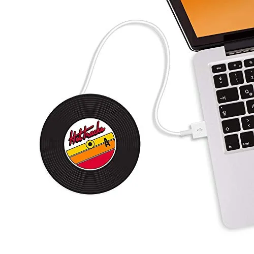 MUSTARD - Hot Tracks Cup Warmers I USB-Tassenwärmer I USB-Gadgets I Büro I Becherwärmer I elektrisch I Kaffeewärmer I USB-Getränkewärmer I Warmhalteplatte I Tassenuntersetzer I Schallplatte - Schwarz