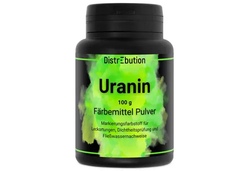 DistrEbution Dichtstoff Uranin 100g - Fluorescein Pulver zur Leckortung - Spachtelmassen für effektive Leckortung: Uranin ist ein stark fluoreszierendes Farbpulver, das Wasser leuchtend gelbgrün färbt und somit Leckagen sichtbar macht.