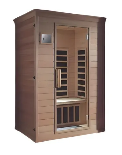 Infrarotsauna 120x100 cm - Designsauna für Zuhause - Hochwertige Infrarot-Wärmekabine für den Innen- und Außenbereich. Kompakte Maße von 120x100 cm, aus Holz gefertigt und mit modernem MP3-System ausgestattet. Ideal für entspannende Momente.