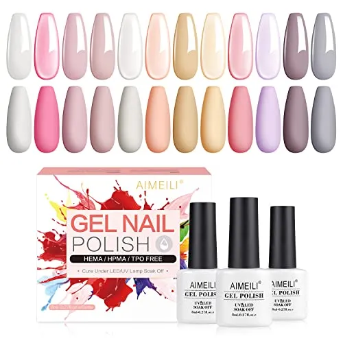 AIMEILI Gel Nagellack UV LED Gellack Farben Set 12 pcs 8ml Soak Off Nägel Farbgel Kit 3