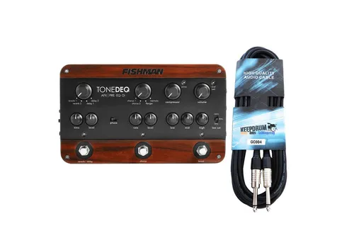 Fishman Tone DEQ AFX Vorverstärker für Akustikgitarre mit Kabel - Vielseitiger Vorverstärker für Akustikgitarren mit 4-Band EQ, integriertem Effektprozessor und Notch-Filter. Ideal für Live-Auftritte und Studioaufnahmen, bietet er erstklassige Klangqualität und umfangreiche Anpassungsmöglichkeiten.