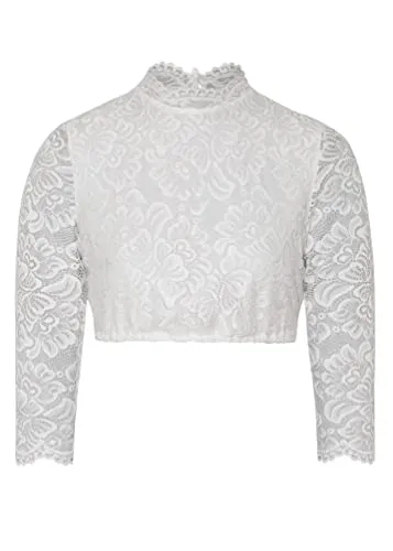 Spieth&Wensky Damen Dirndlbluse Amsterdam - Dirndlbluse für Damen mit hochgeschlossenem Design, floralem Muster und eleganter Alloverspitze – perfekt für festliche Anlässe.