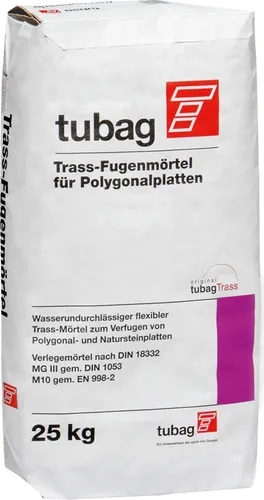 Tubag TFP Trass-Fugenmörtel 25 kg - ideal für Polygonalplatten - Fugenmörtel für eine starke Haftung und frostbeständige, wasserundurchlässige Verarbeitung - perfekt für langlebige Steinbeläge.
