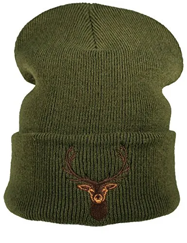 Strickmütze: Hirsch - Jäger Förster Wald - Wollmütze/Wintermütze / Rollmütze/Long Beanie/Mütze / Seemannsmütze/Unisex Herren Damen/Cool Design Logo Bestickt/Hip Hop, Moos Grün, Einheitsgröße
