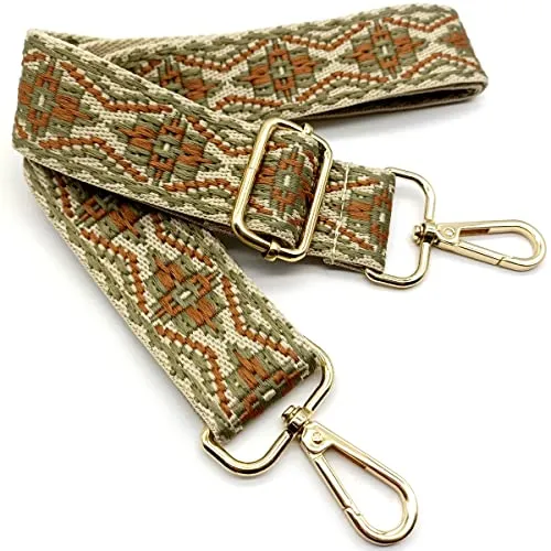 Verstellbarer Schultergurt für Taschen Braun Grün, Taschengurte zum Wechseln, Taschengurt Breit mit Karabiner Gold, 80-130 cm Tragegurt Tasche für Damen Schulterriemen, Moderne Handtasche, 3.8cm, 44