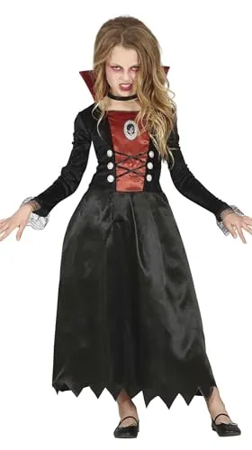 FIESTAS GUIRCA Elegantes Vampirin-Kostüm - Kostüme für Kinder, ideales Outfit für Fasching oder Halloween, aus sicherem Polyester gefertigt und für Mädchen von 14-16 Jahren erhältlich.