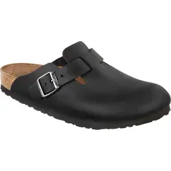 Birkenstock Boston Birko-Flor 59463 Sandalen, Unisex - Erwachsene in Schwarz, 44 EU - Clogs für Damen mit anatomisch geformtem Fußbett aus Kork und Latex, ideal für höchsten Komfort und Unterstützung bei jedem Schritt.