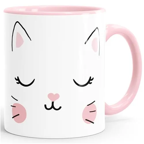 MoonWorks Kaffee-Tasse Katze Katzengesicht Cat Teetasse Keramiktasse Rosa unisize