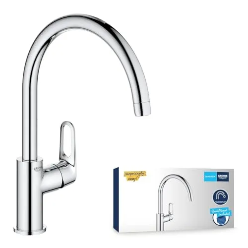 GROHE Start Flow Küchenarmatur mit hohem Auslauf - Berührbare Wasserhähne für die Küche - Praktischer 360° Schwenkbereich für flexibles Befüllen von Töpfen und Behältern, langlebige Chromoberfläche für zeitlose Eleganz.