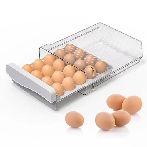 Eierbox,Eierbehälter für 20 Eier,eierbehälter für kühlschrank,Deecam Aufbewahrungsbox für Frische Eier für Kühlschrank,Eierschublade, Eierablage(1 Stück) Transparent, Weiß，Kühlschrank Organizer