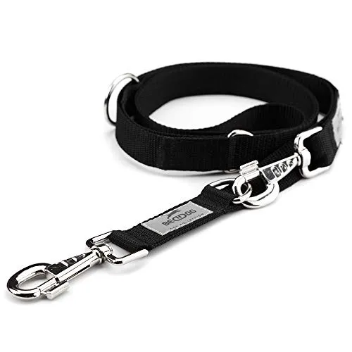BedDog® Hundeleine Willy, verstellbar in 3 Längen, Doppel-Leine, Führ-Leine, Lauf-Leine, mittel-große und große Hunde, Gesamtlänge 2m - schwarz
