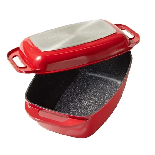 STONELINE Bräter XXL 14101, rot aus Aluguss - Induktionsgeeigneter Bräter mit einzigartiger kratzfester Antihaftbeschichtung für fettfreies Braten. Ideal für alle Herdarten und Backofen bis 260 °C.