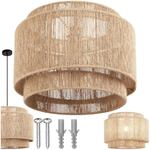 TecTake Pendelleuchte Lignea Lux - Boho-Stil aus Jute, 40W, natur - Stimmungsvolle Pendelleuchte im Boho-Stil, kunstvoll aus Jute gefertigt, sorgt für einladende Lichtakzente und gemütliche Atmosphäre in jedem Raum.