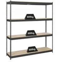 PROREGAL® Schwerlastregal Wood Beast Three, 600kg Traglast - Schwerlastregal 200x240x90cm, ideal für Werkstatt und Lager. 4 verstellbare Holzböden mit bis zu 600kg Traglast pro Ebene, einfach zu montieren und extrem stabil.