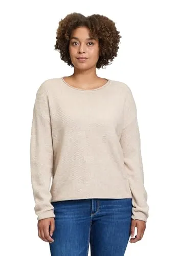 Betty & Co Strickpullover Damen beige, 46 752311-0001-00460 - Pullover für Damen mit trendigem Color Blocking und strukturiertem Streifenmuster, aus hautfreundlicher Baumwolle für hohen Tragekomfort.