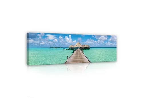 Wallarena Leinwandbild Meer Tropen Pier Ozean XXL 145x45 cm - Hochwertiges Leinwandbild mit modernem Design, ideal für jedes Raumkonzept. Robuste Materialien und brillante Farben sorgen für ein eindrucksvolles Ambiente. Fertig zum Aufhängen und ein echter Blickfang!