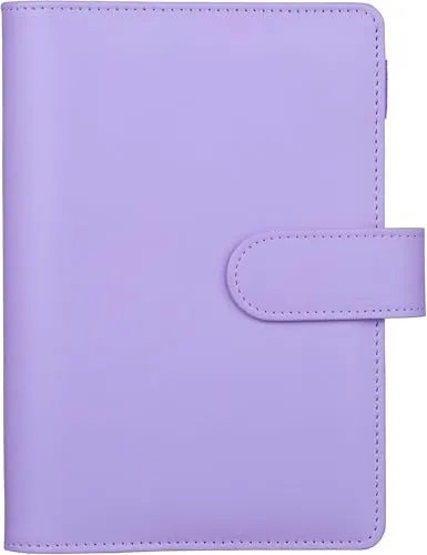 HAUTOCO A6 PU-Leder-Notizbuch, nachfüllbar, 6 Ringordner für A6-Füllpapier und Bargeld, Budget-Umschläge, lose Blätter, persönlicher Planer, Binder Cover mit magnetischer Schnalle, lila