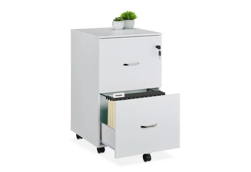 Rollcontainer Aktenschrank abschließbar - Praktischer Büroschrank mit 2 Schubladen, abschließbar und mobil auf Rollen. Ideal für die sichere Aufbewahrung von Hängeregistraturen.