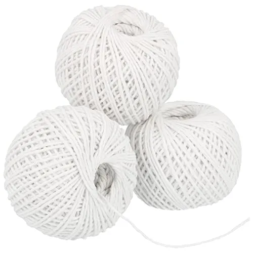 com-four® Bratenschnur 180 m - 3X Rouladenband-Knäuel - hochwertiges Küchengarn zum Kochen, Braten & Grillen - weiße Grillschnur für Fleisch, Geflügel, Fisch, Gemüse & Rouladen