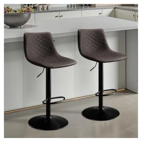 STOOLINK Barhocker 2er Set aus Mikrofaser-Leder mit Lehne, Dunkelbraun