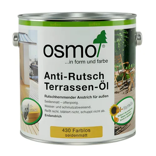 Osmo Anti-Rutsch Terrassen-Öl Farblos 2,50 l - Holzöle für sichere Terrassen, bietet hervorragenden Rutschschutz und schützt das Holz vor Witterungseinflüssen.