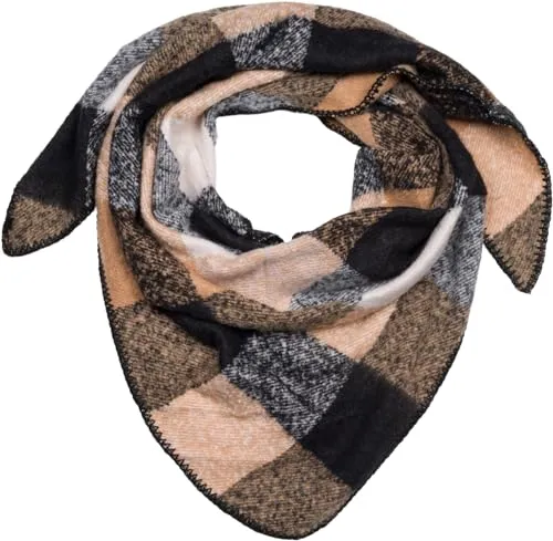 styleBREAKER Damen XXL Web Dreieck Schal mit buntem Karo Muster, Dreiecktuch Kariert, Winter Schal warm weich, Tuch 01020050, Farbe:Hellbraun-Schwarz-Weiß