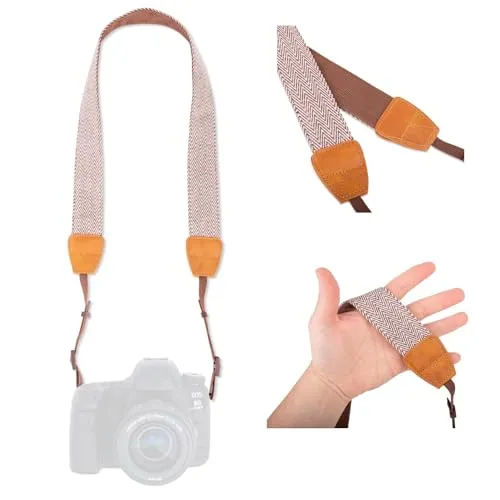 Lens-Aid Kamerazubehör-Set Kameragurt in schickem Design: Leinen Nacken- bzw. Schultergurt geeignet für Kameras von Canon, Nikon, Sony, Fujifilm, Olympus, Leica etc. beige